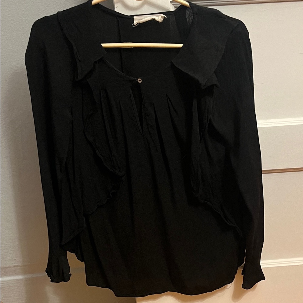 Line & Dot Black Ruffled Blouse